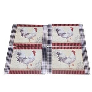 Pimpernel Country Rooster Placemats Set of 4 Cork Back Gingham Print Red Black